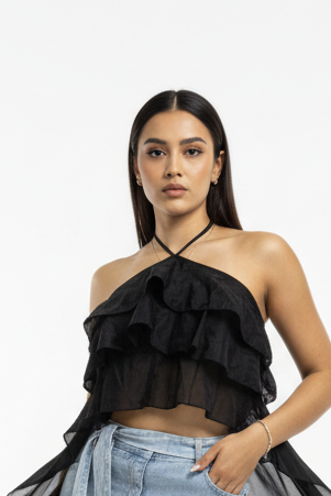 Elara | Tiered Organza Halter Top