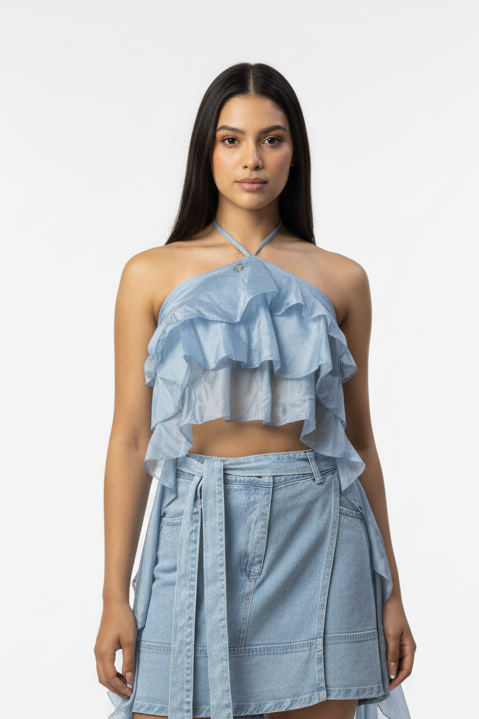 Elara | Tiered Organza Halter Top