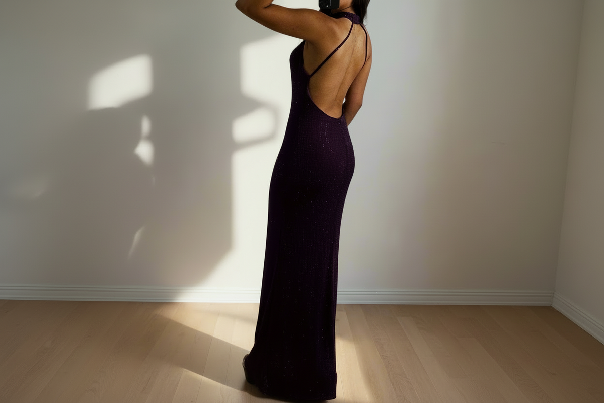 The Amethyst Liquid-Sequin Halter Gown- Maxi Dress