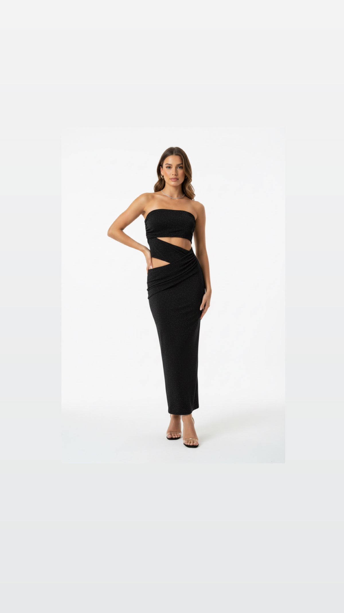 Seraphina Noir | Sculptural Strass Cut-Out Maxi Dress