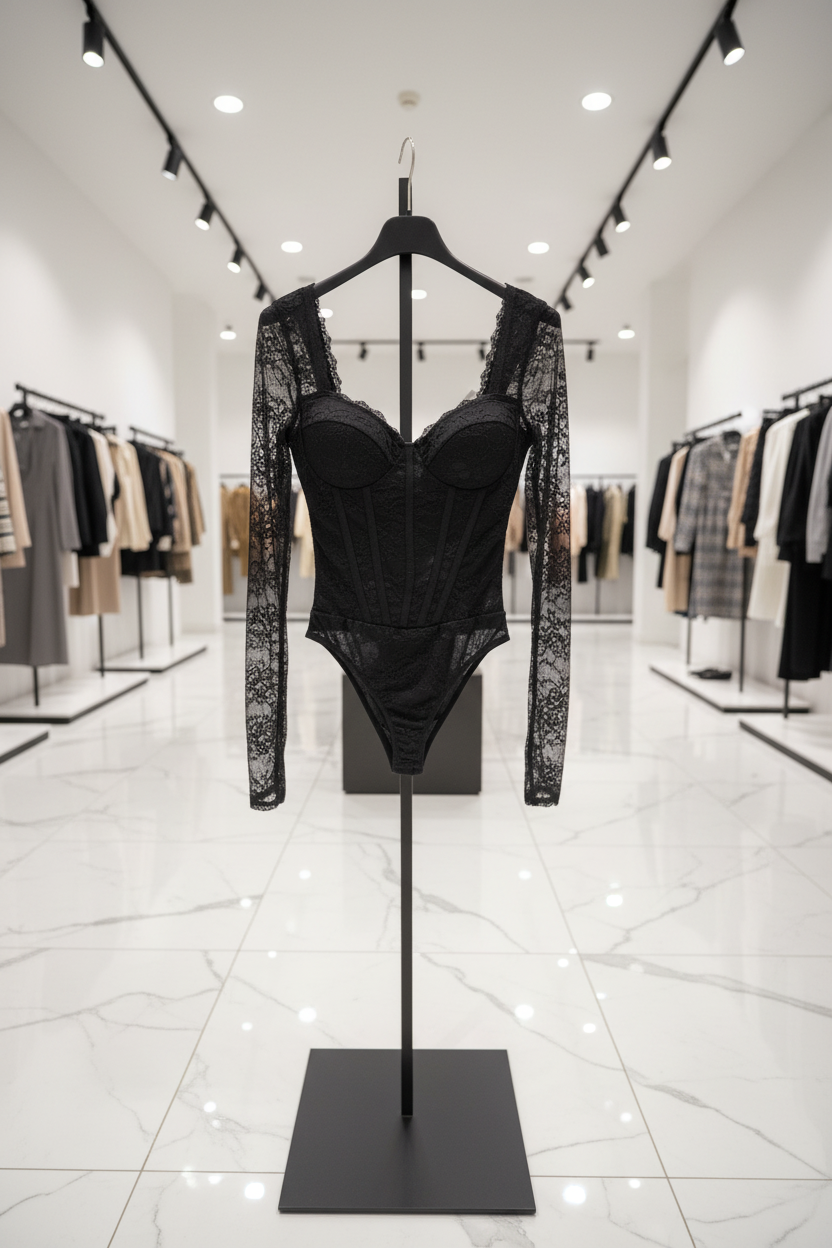 The Midnight Lace Bodysuit | Architectural power bodysuit top
