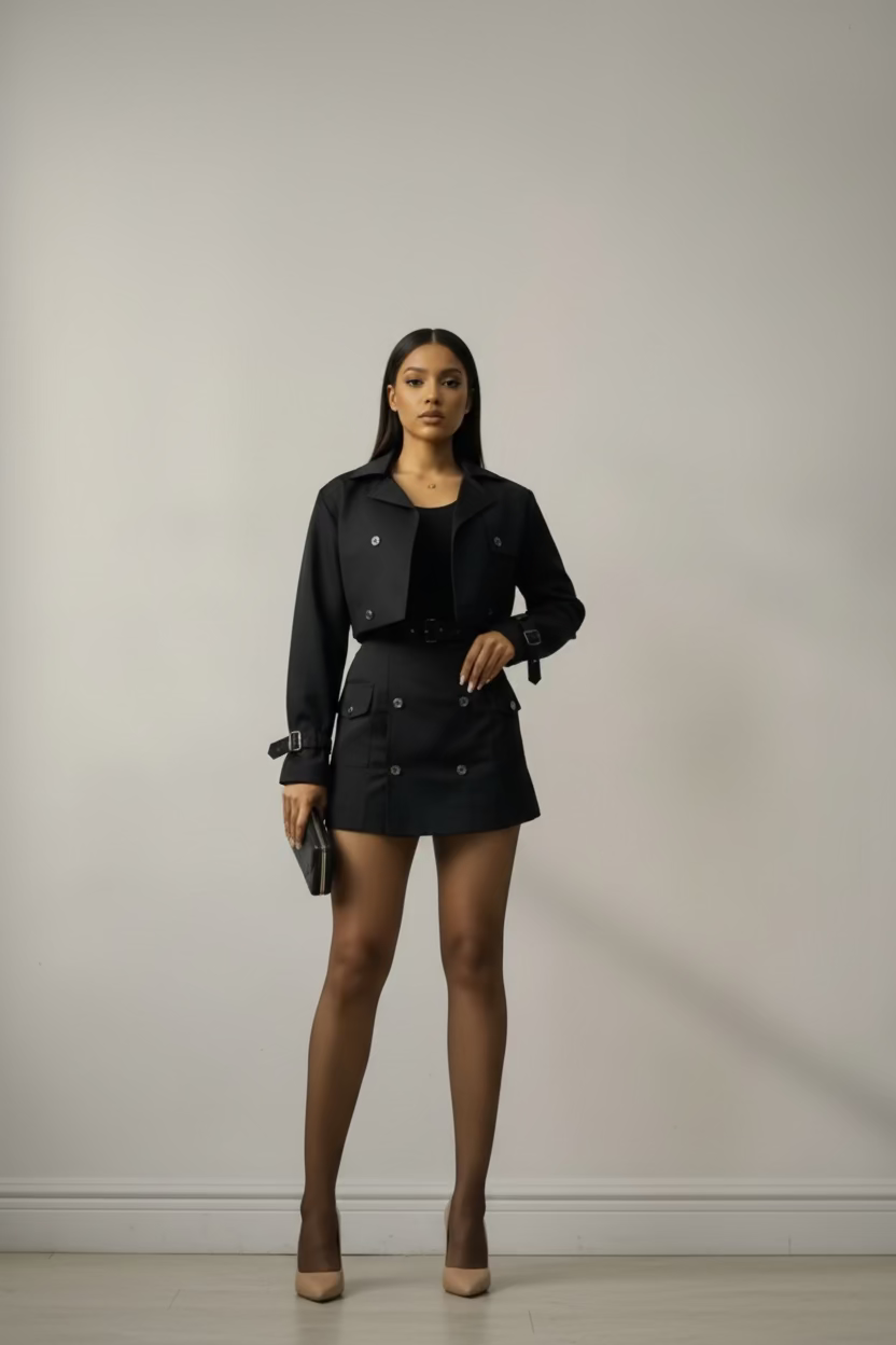 Black button set skirt & jacket
