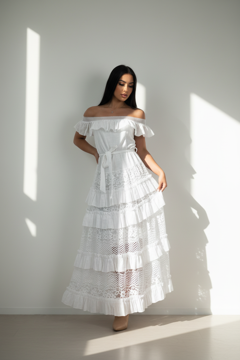 The Isabella l Artisanal Cotton Off-Shoulder Maxi Dress