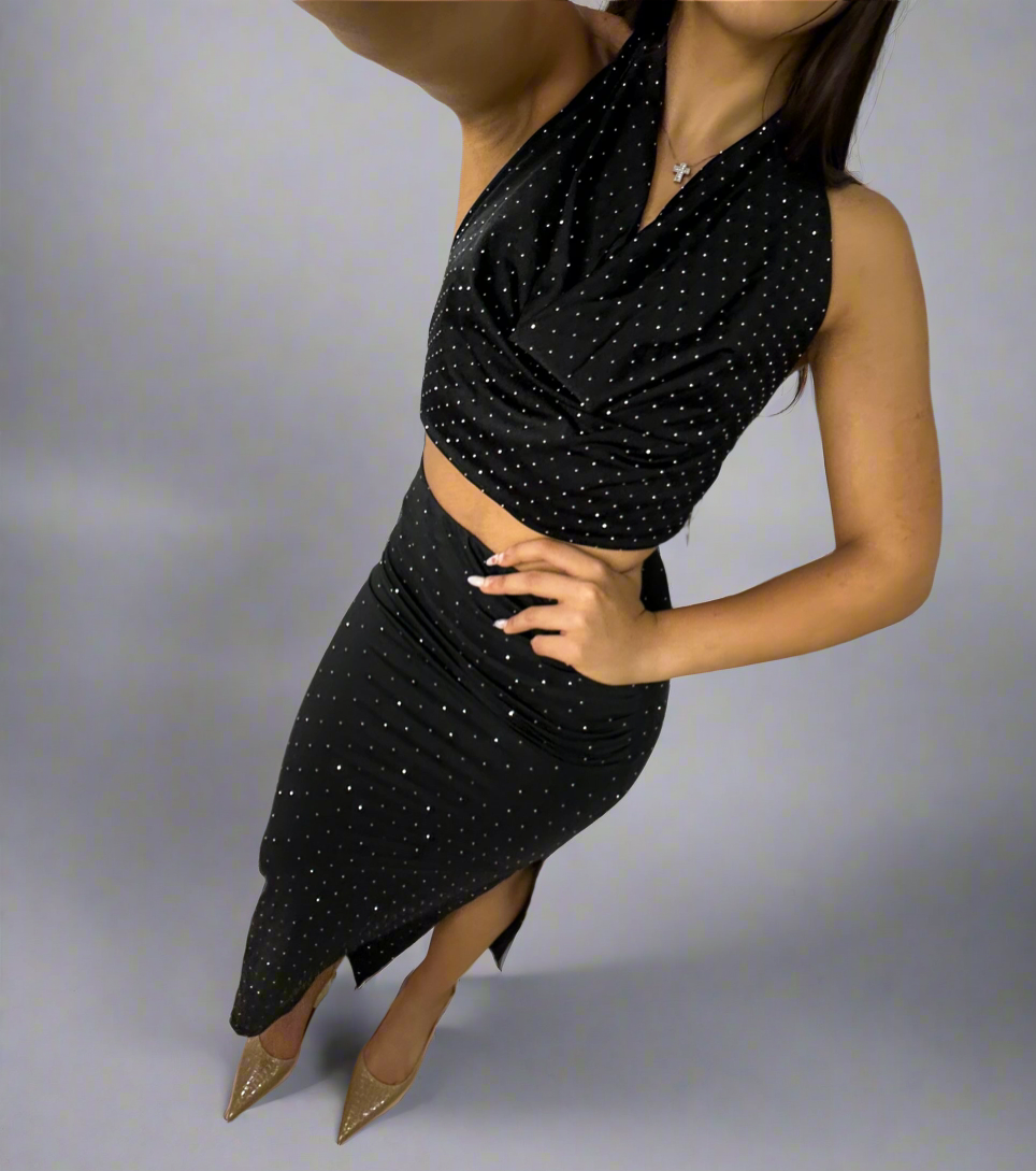 Black bling skirt & top set