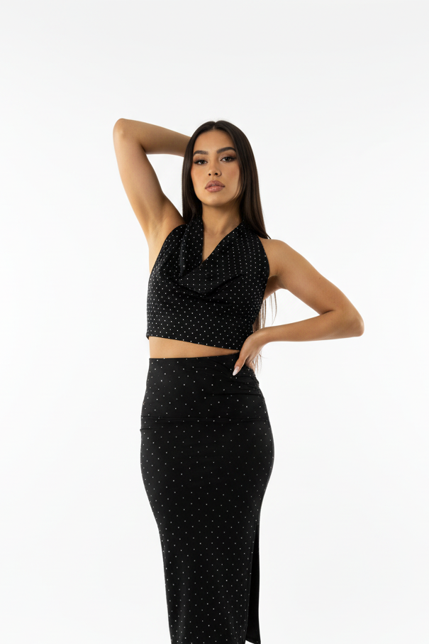 Black bling skirt & top set