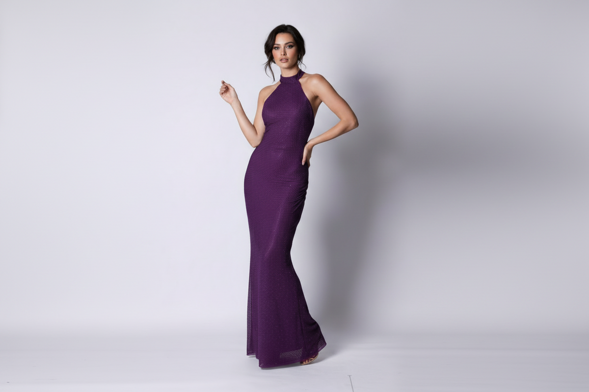 The Amethyst Liquid-Sequin Halter Gown- Maxi Dress