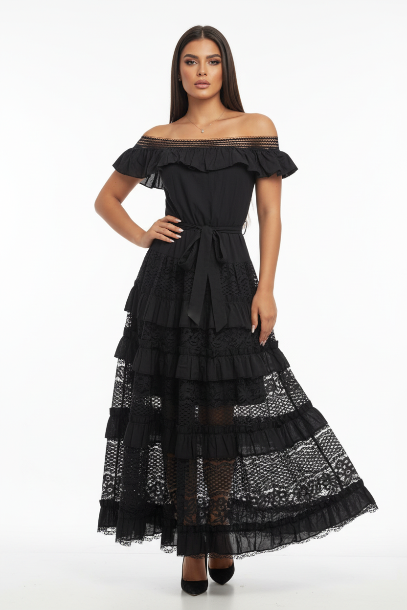 The Isabella l Artisanal Cotton Off-Shoulder Maxi Dress