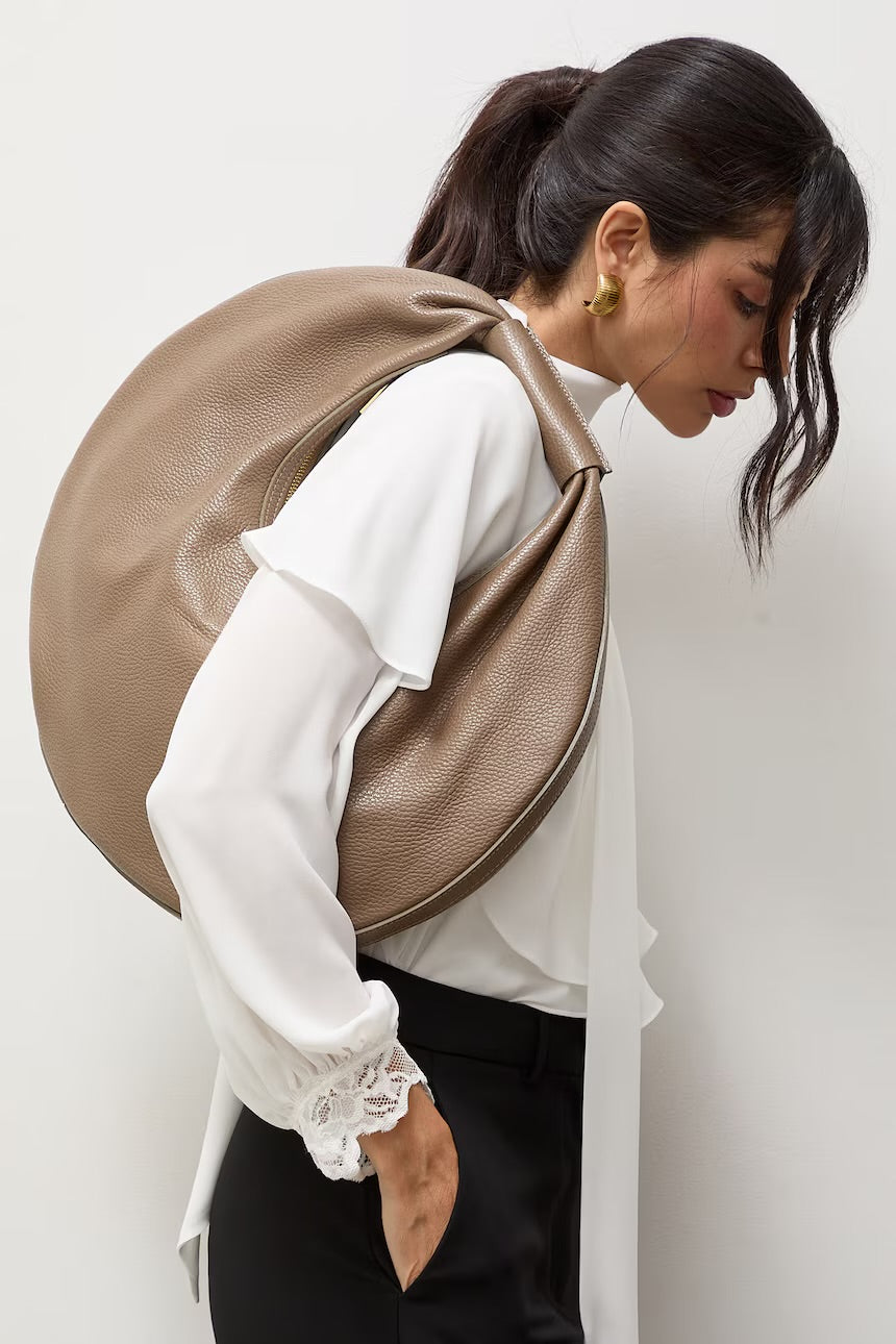 The Luna Pebble Grain Leather Sculptural Crescent Bag