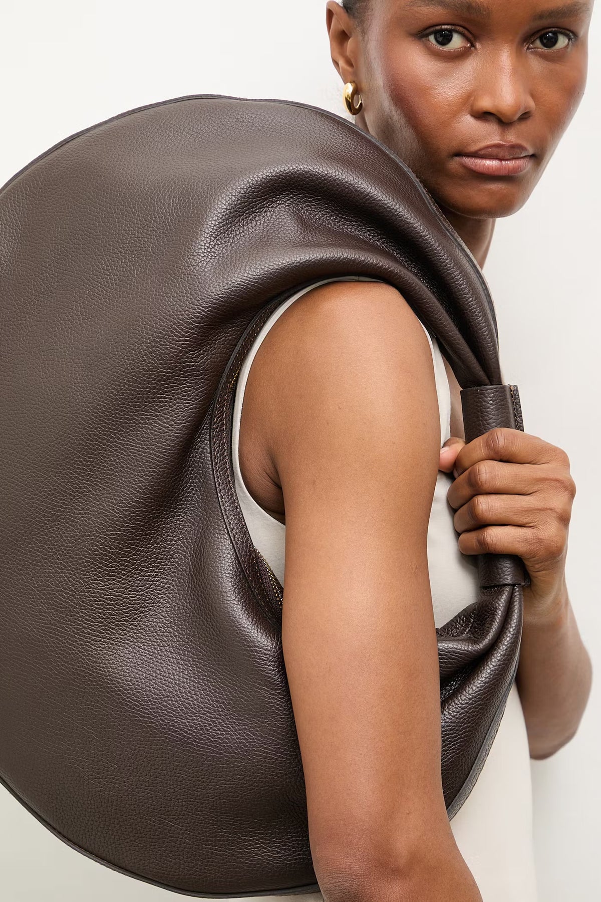 The Luna Pebble Grain Leather Sculptural Crescent Bag