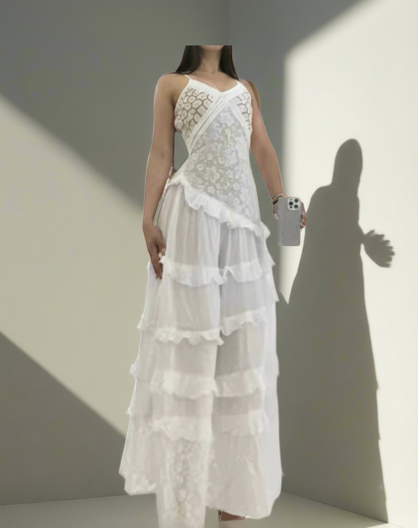 The Seraphina l Tiered Lace & Crochet Maxi Dress