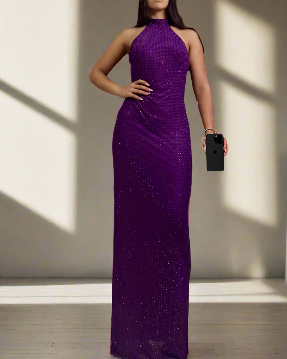 The Amethyst Liquid-Sequin Halter Gown- Maxi Dress