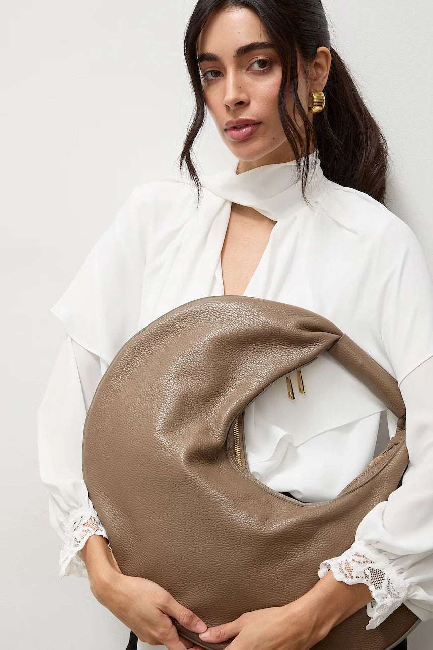 The Luna Pebble Grain Leather Sculptural Crescent Bag