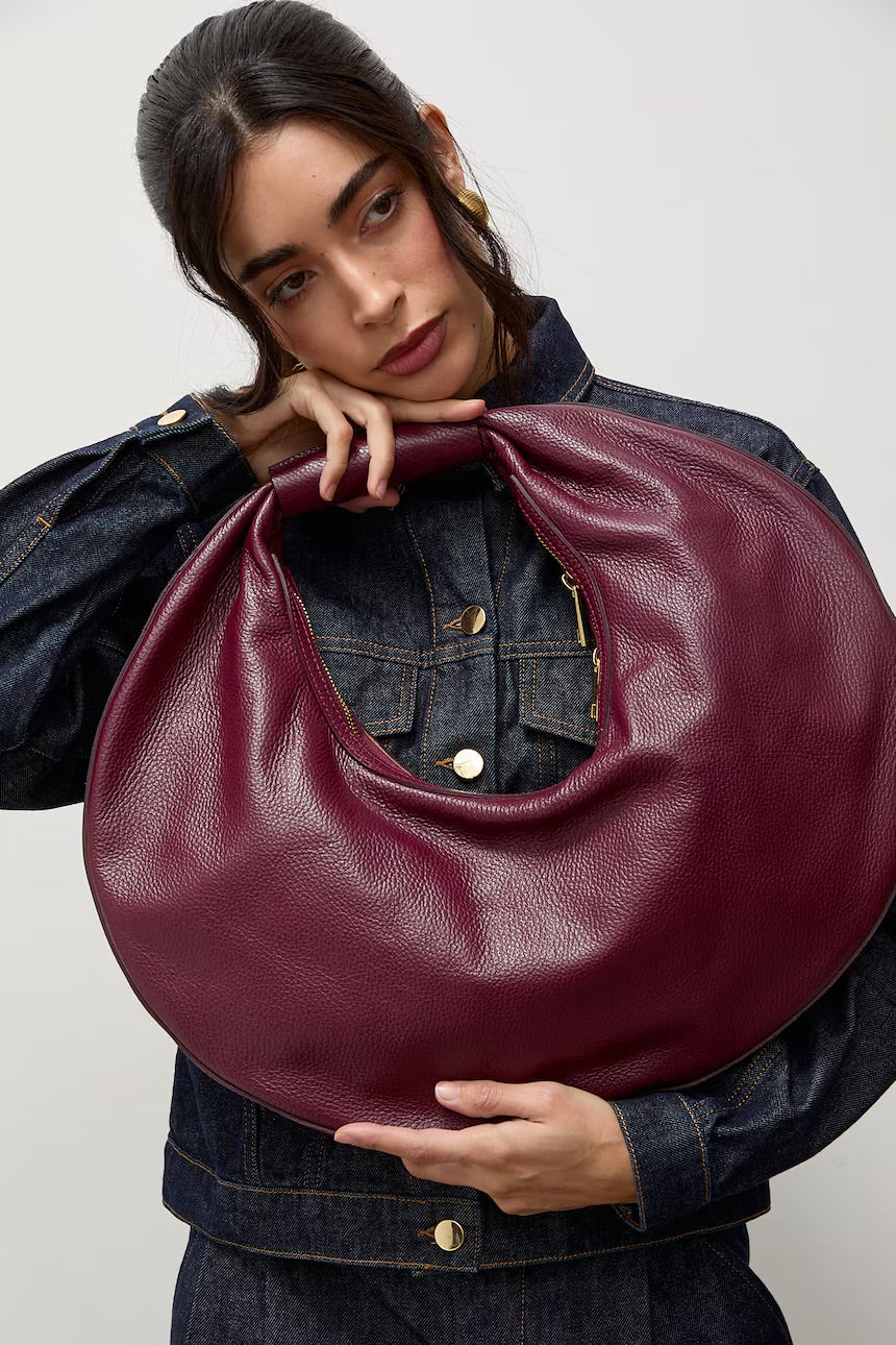 The Luna Pebble Grain Leather Sculptural Crescent Bag