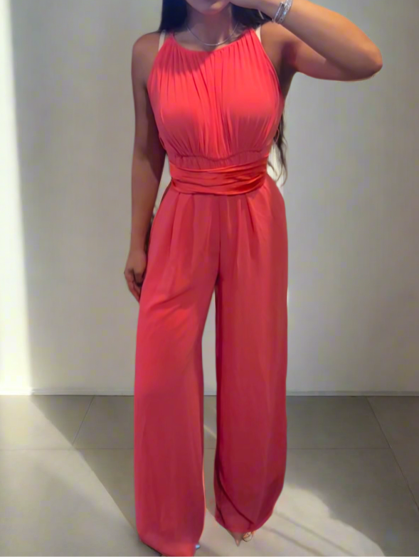 The Celine | Pleated Halter Wide-Leg Jumpsuit