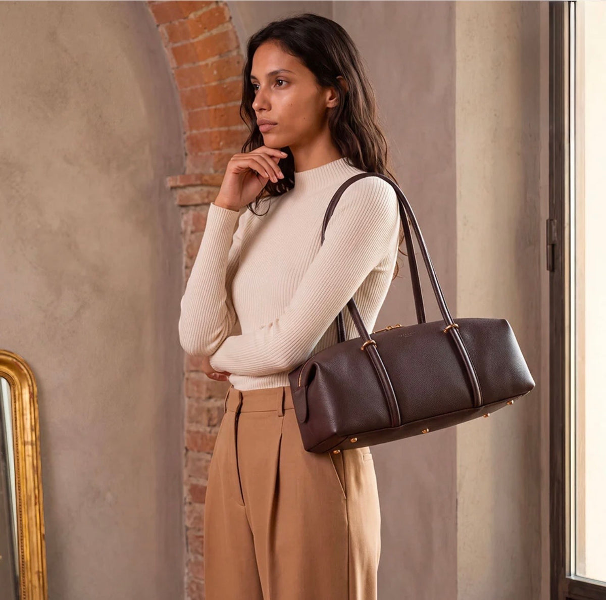 The Milano East-West Leather Barrel Tote