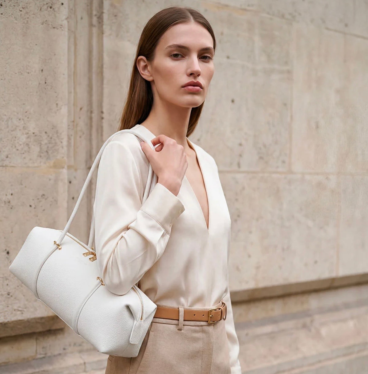 The Milano East-West Leather Barrel Tote