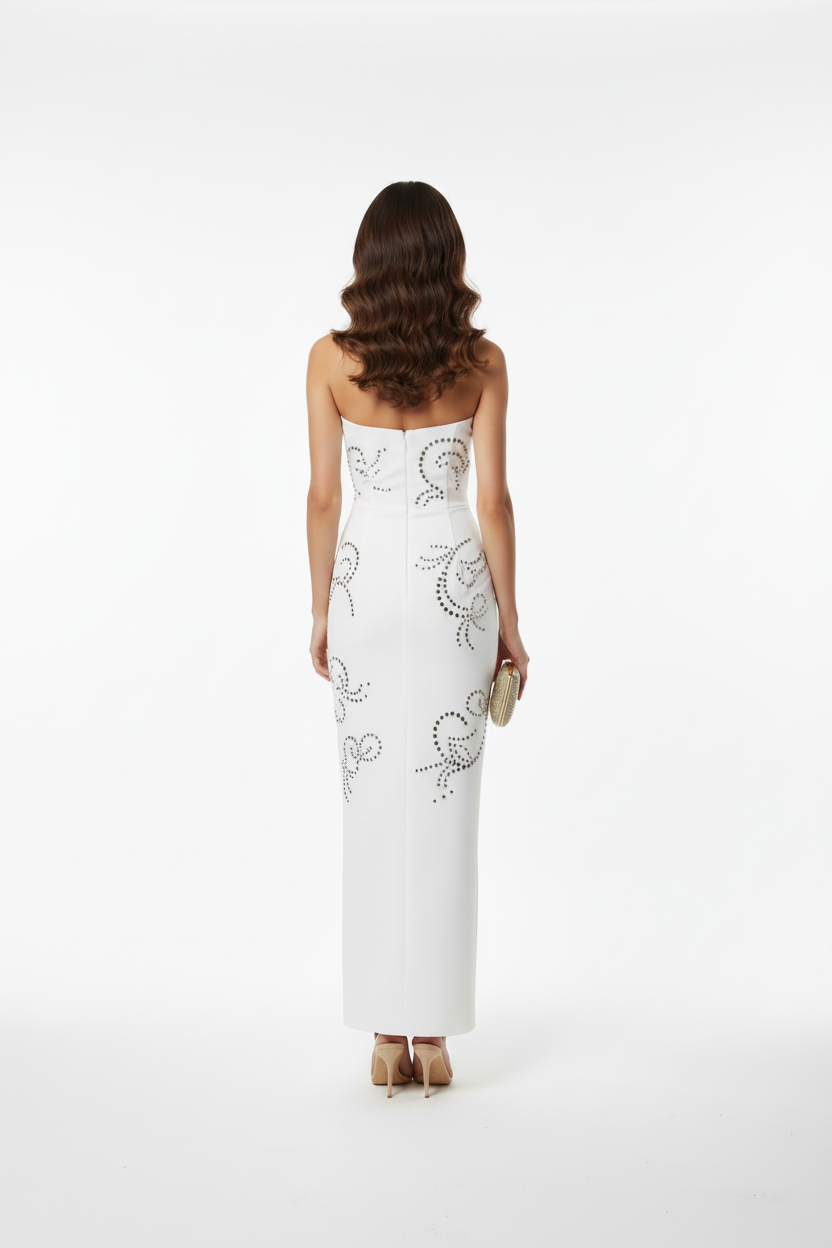 The Ibiza Studded Bandeau Midi Dress with Lace Trim