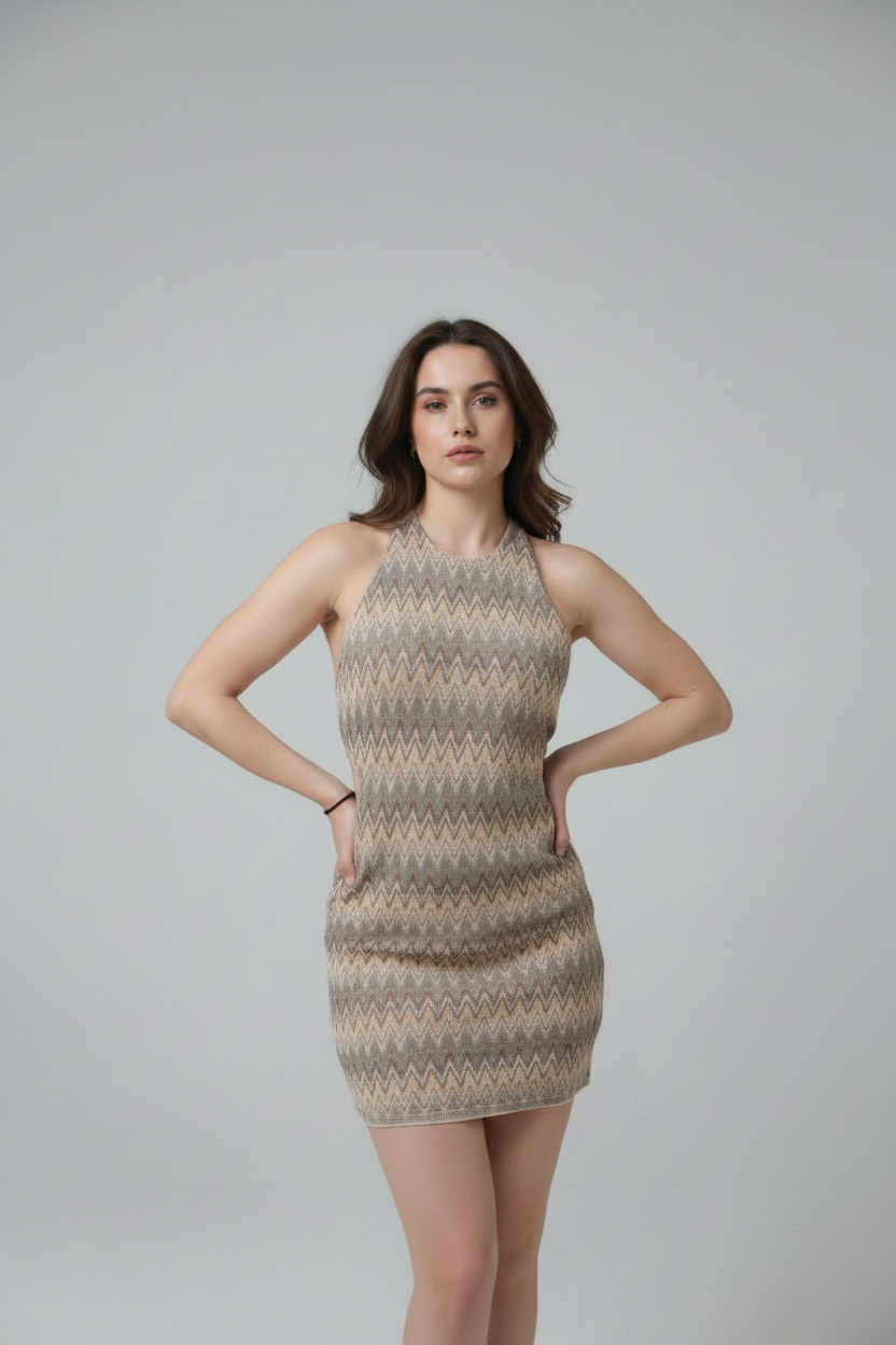 The Sienna Chevron Halter Mini dress