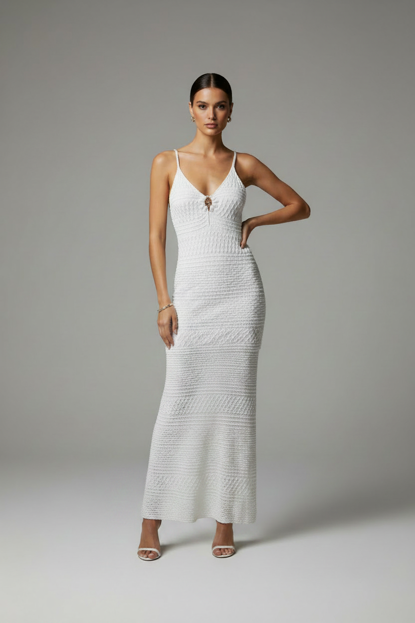 The Siren Crochet Maxi Dress (Alabaster)