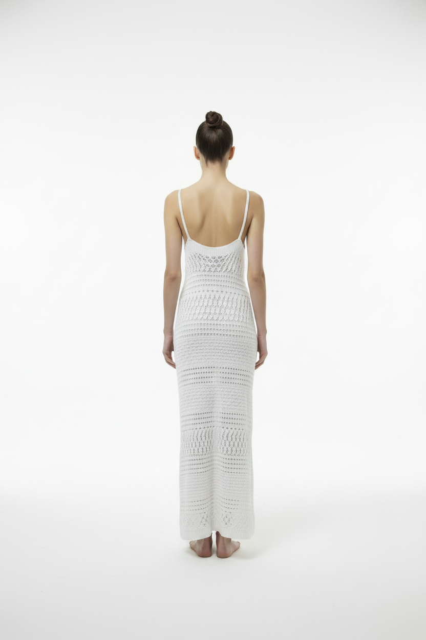 The Siren Crochet Maxi Dress (Alabaster)