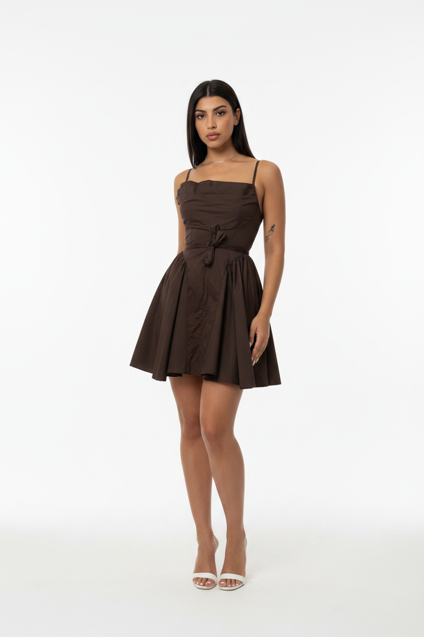 The Vienna Pleated Mini Dress (Black & Brown)
