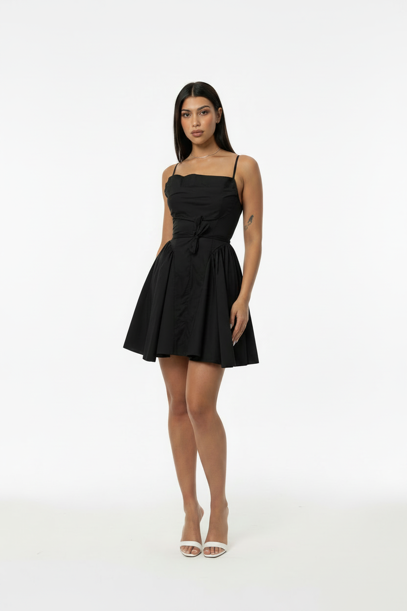 The Vienna Pleated Mini Dress (Black & Brown)